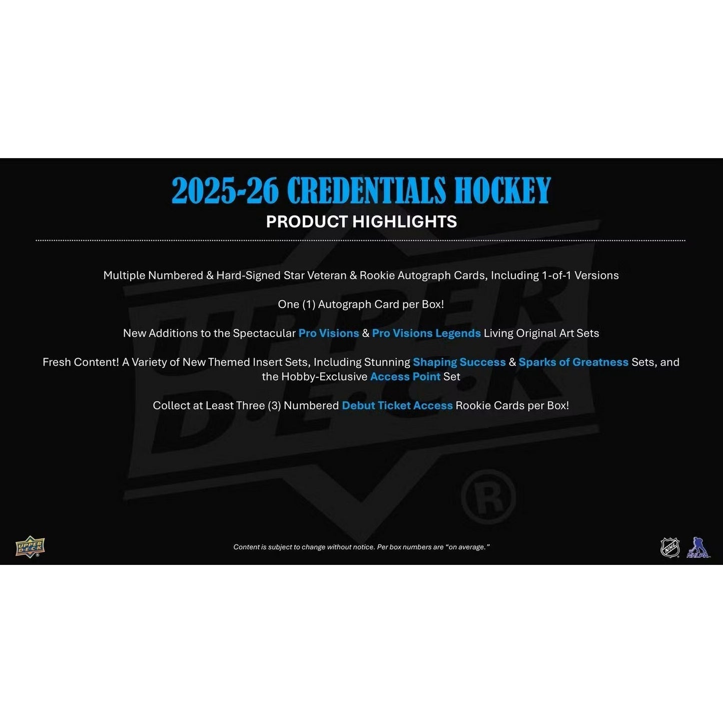 2025-26 Upper Deck Credentials Hockey Hobby Box *Contact Us To Order*