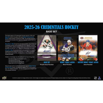 2025-26 Upper Deck Credentials Hockey Hobby Box *Contact Us To Order*