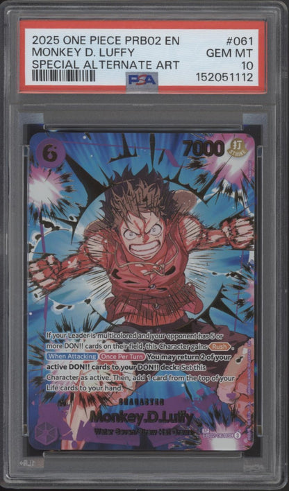 Monkey D Luffy One Piece Card Game PRB02 Special Alternate Art #061 PSA 10