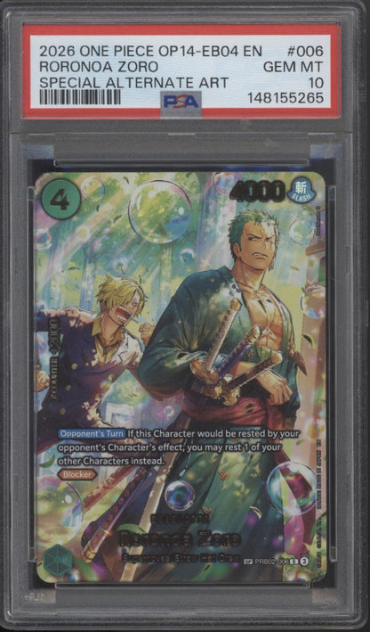 Roronoa Zoro One Piece Card Game OP14-EB04 Special Alternate Art #006 PSA 10