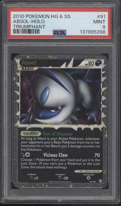 Absol Pokemon Heart Gold & Soul Silver Triumphant Holo #91 PSA 9
