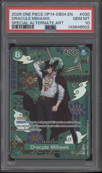 Dracule Mihawk One Piece Card Game OP14-EB04 Special Alternate Art #030 PSA 10