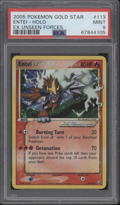 Entei Gold Star Pokemon EX Unseen Forces Holo #113 PSA 9