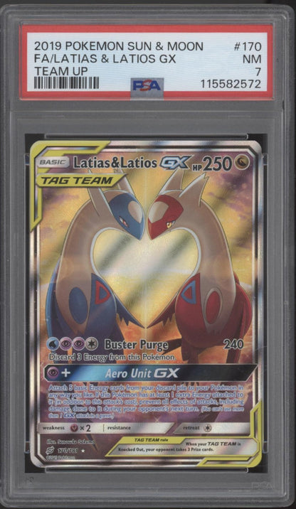 Latias & Latios GX Pokemon Sun & Moon Team Up Full Art #170 PSA 7