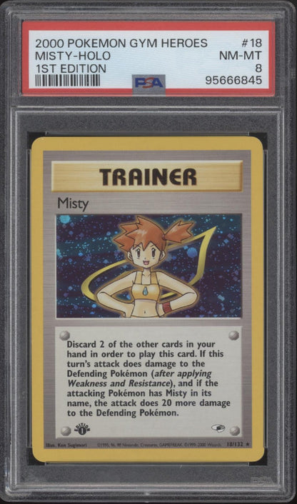 Misty Pokemon Gym Heroes 1st Edition Holo #18 PSA 8