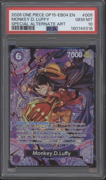 Monkey D Luffy One Piece Card Game OP15-EB04 Special Alternate Art #5 PSA 10 #1