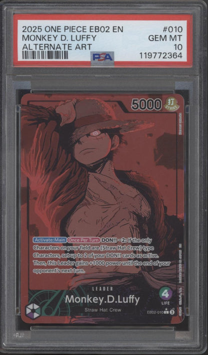 Monkey D Luffy One Piece Card Game EB02 Alternate Art #010 PSA 10
