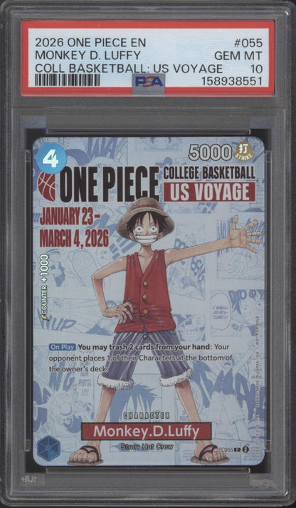 Monkey D Luffy One Piece Card Game College Basketball US Voyage #055 PSA 10 #5