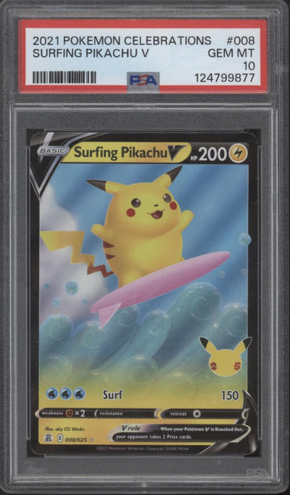 Surfing Pikachu V Pokemon Celebrations #008 PSA 10