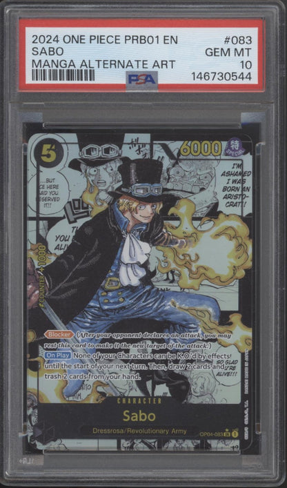 Sabo One Piece Card Game PRB01 Manga Alternate Art #083 PSA 10