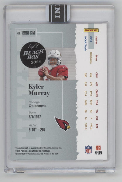 Kyler Murray 2019 Panini Contenders Rookie Ticket RC Black Box Auto 1 of 1 #1998-KM