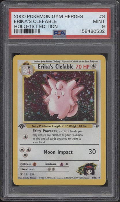 Erika's Clefable Pokemon Gym Heroes Holo 1st Edition #3 PSA 9