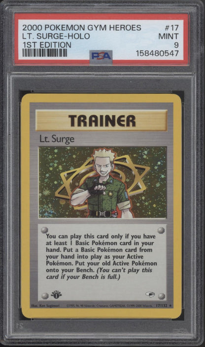 Lt. Surge Pokemon Gym Heroes Holo 1st Edition #17 PSA 9