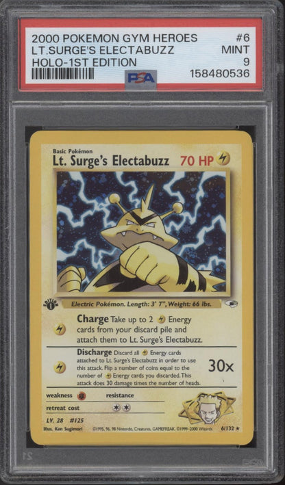 Lt. Surge's Electabuzz Pokemon Gym Heroes Holo 1st Edition #6 PSA 9