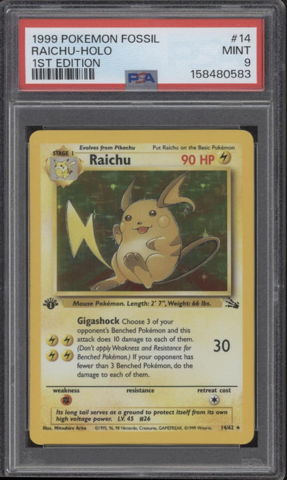 Raichu Pokemon Fossil Holo 1st Edition #14 PSA 9